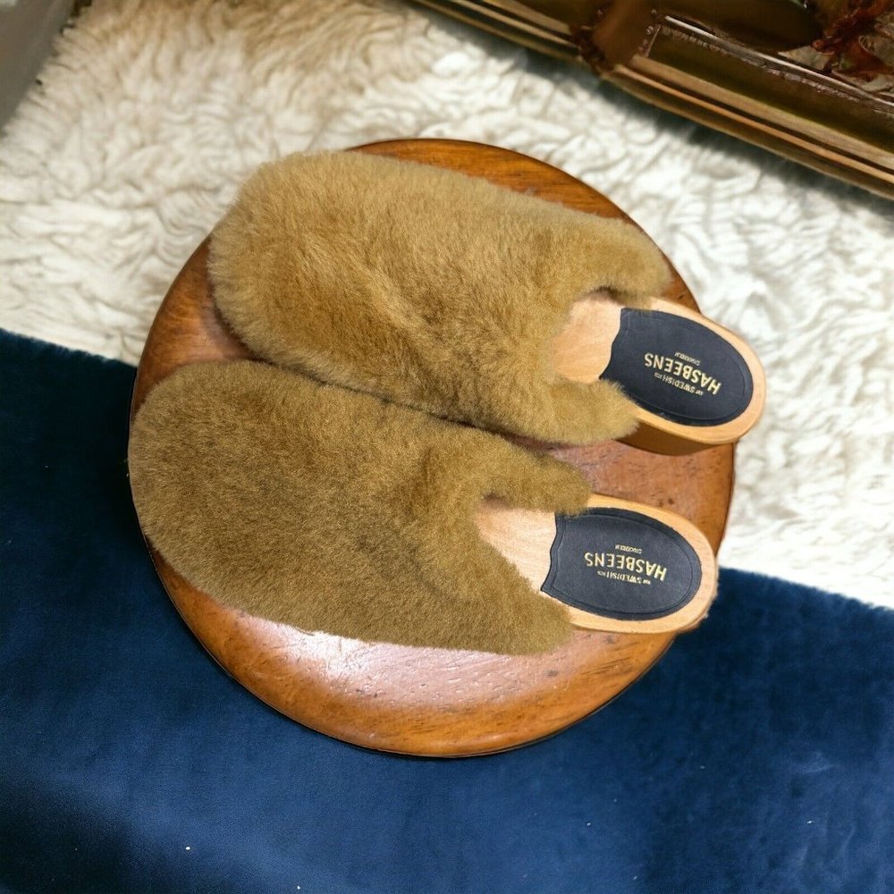 Swedish Hasbeens Fluff Clog Women's EU 37/US 7 Nature Block Heel Round Toe